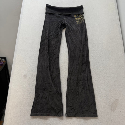 PINK Victoria Secret Womens Charcoal Velour Flare Track Pant Graphic Logo Size S