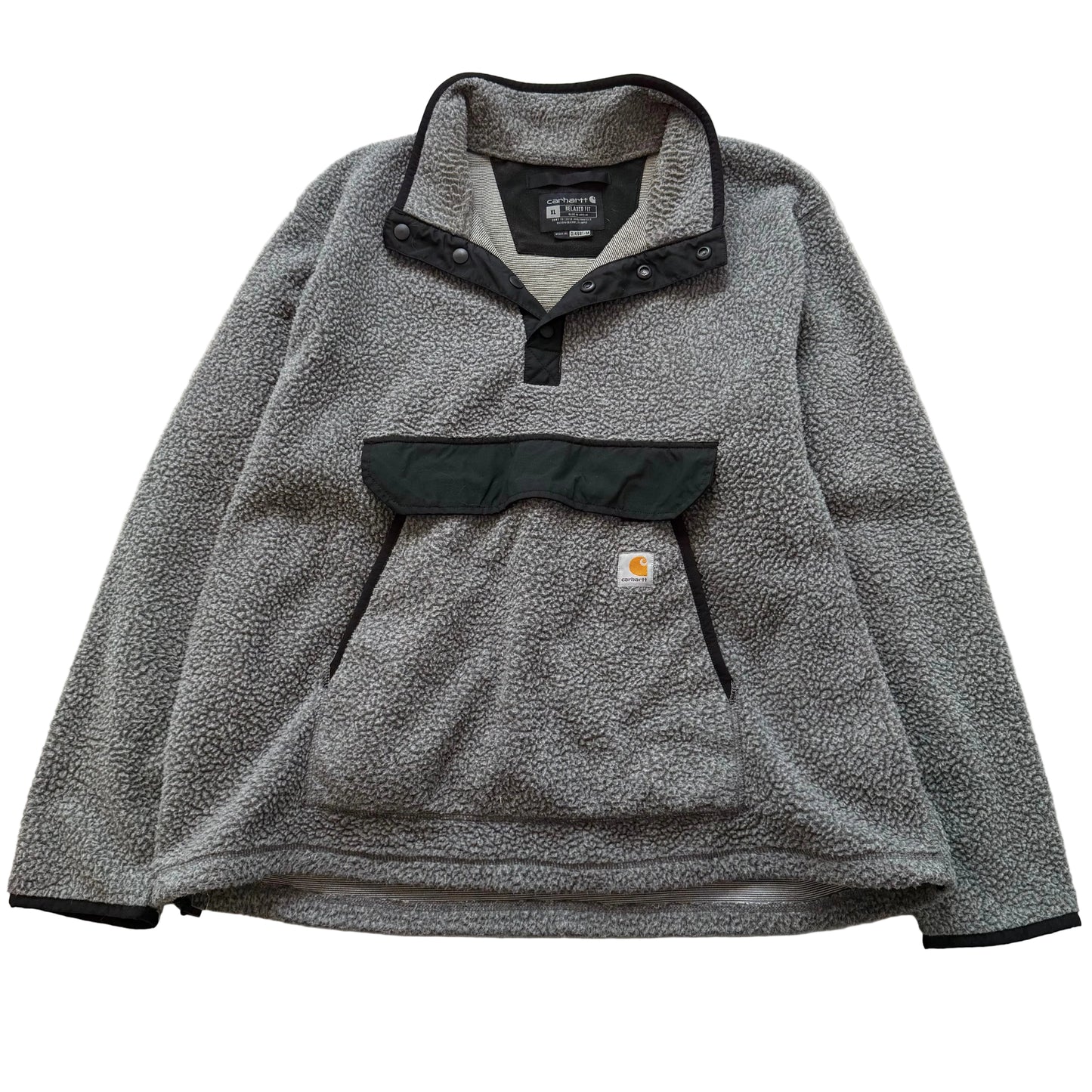 Carhartt Men's Carbon Heather Relaxed Fit Sherpa Quarter-Snap Pullover Size XL