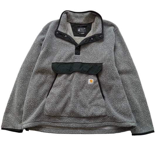 Carhartt Men's Carbon Heather Relaxed Fit Sherpa Quarter-Snap Pullover Size XL