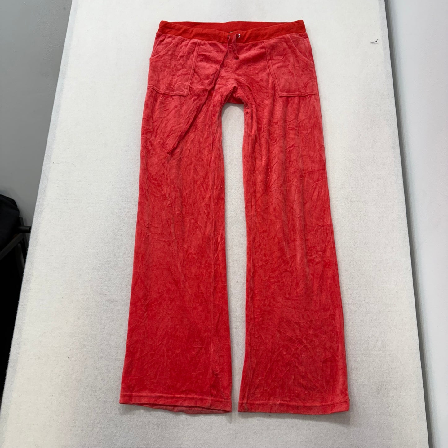 Juicy Couture Red Velour Flared Track Pants Drawstring Y2K Low Rise Size L