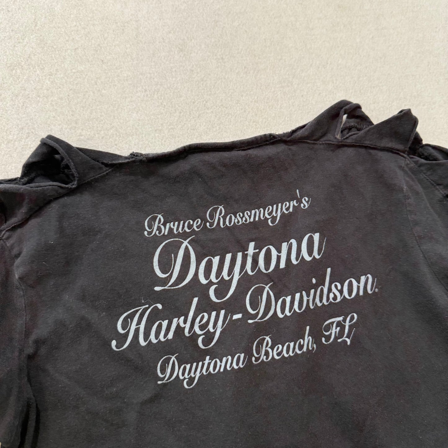 Harley-Davidson Women's T-Shirt Shredded Short Sleeve V-Neck Wing Graphic Size L
