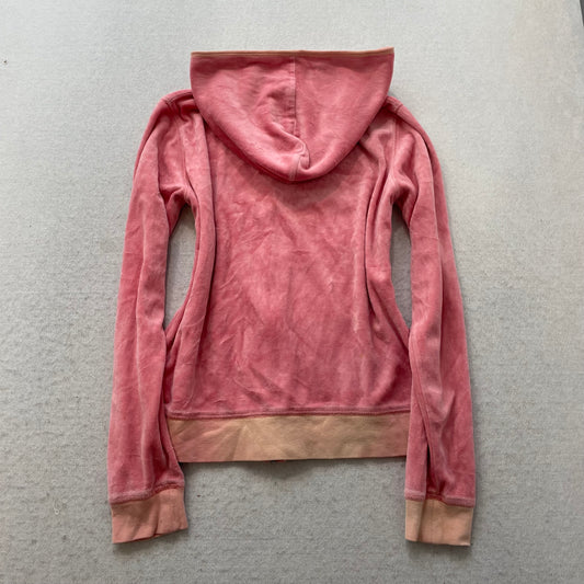 Vintage Juicy Couture Women's Peach Velour Full Zip Hoodie Pockets Y2k Size S