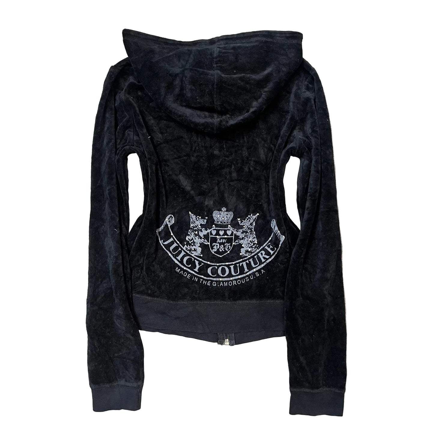 Vintage Juicy couture “Scottie Dogs” velour Charcoal black rhinestone zip up jacket size M