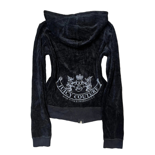 Vintage Juicy couture “Scottie Dogs” velour Charcoal black rhinestone zip up jacket size M