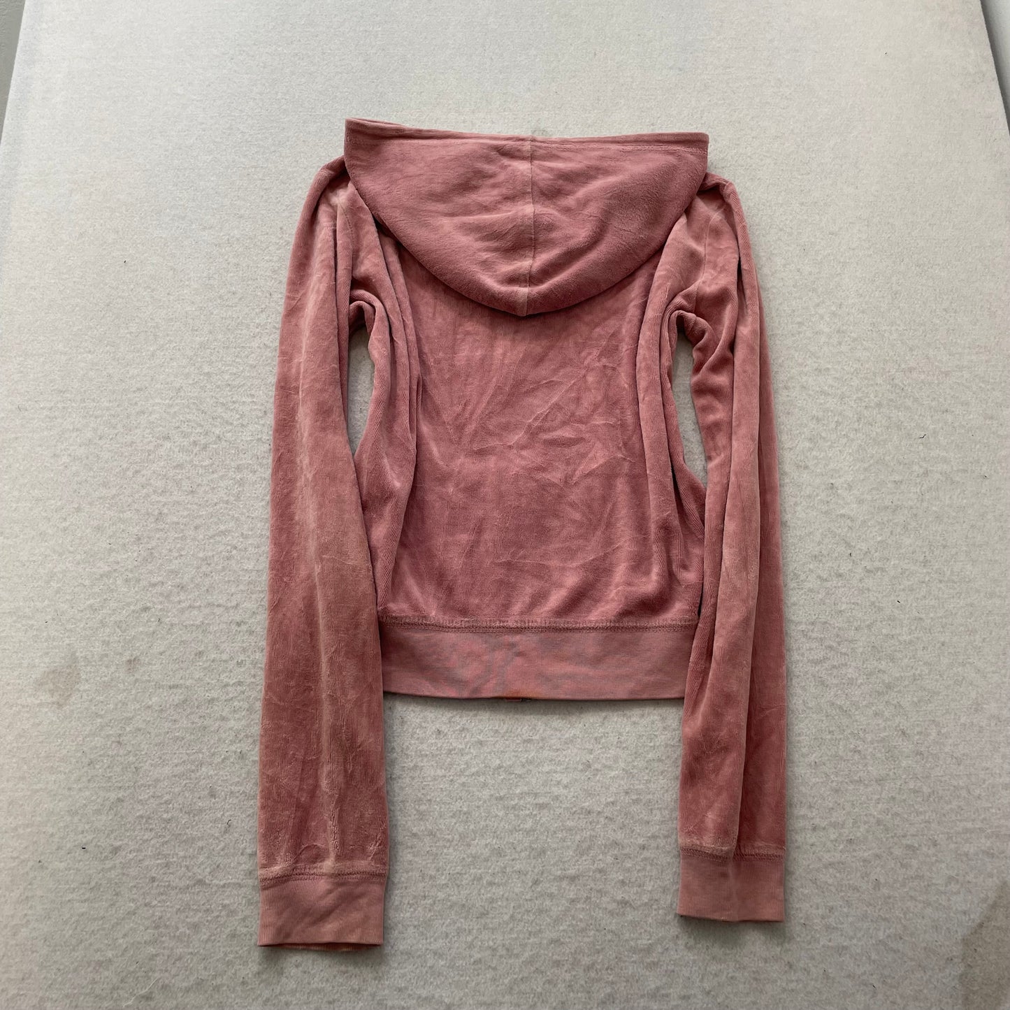 Vintage Juicy Couture Women's Dusty Pink Velour Zip-Up Hoodie Loungewear Size S