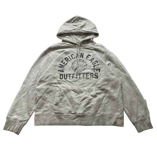 Vintage American Eagle Outfitters Men Grey Fleece Pullover Hoodie Drawstring - L