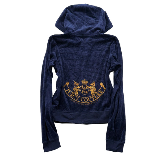 Vintage Juicy Couture “Scottie Dogs” Women Navy Blue Velour Zip Up Hoodie Size L