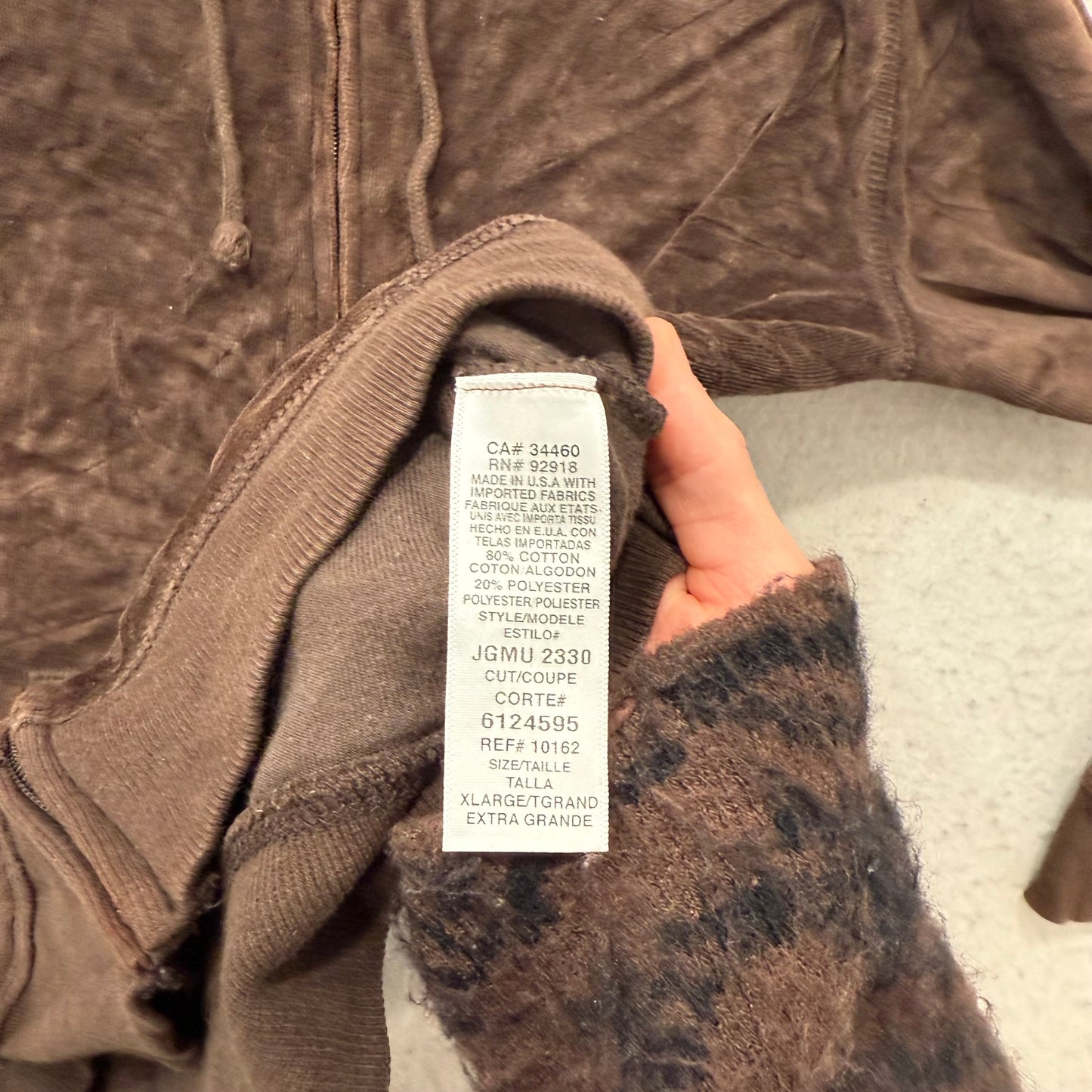 Juicy Couture Women's Brown Velour Zip Up Hoodie Split Kangaroo Pockets Size XL