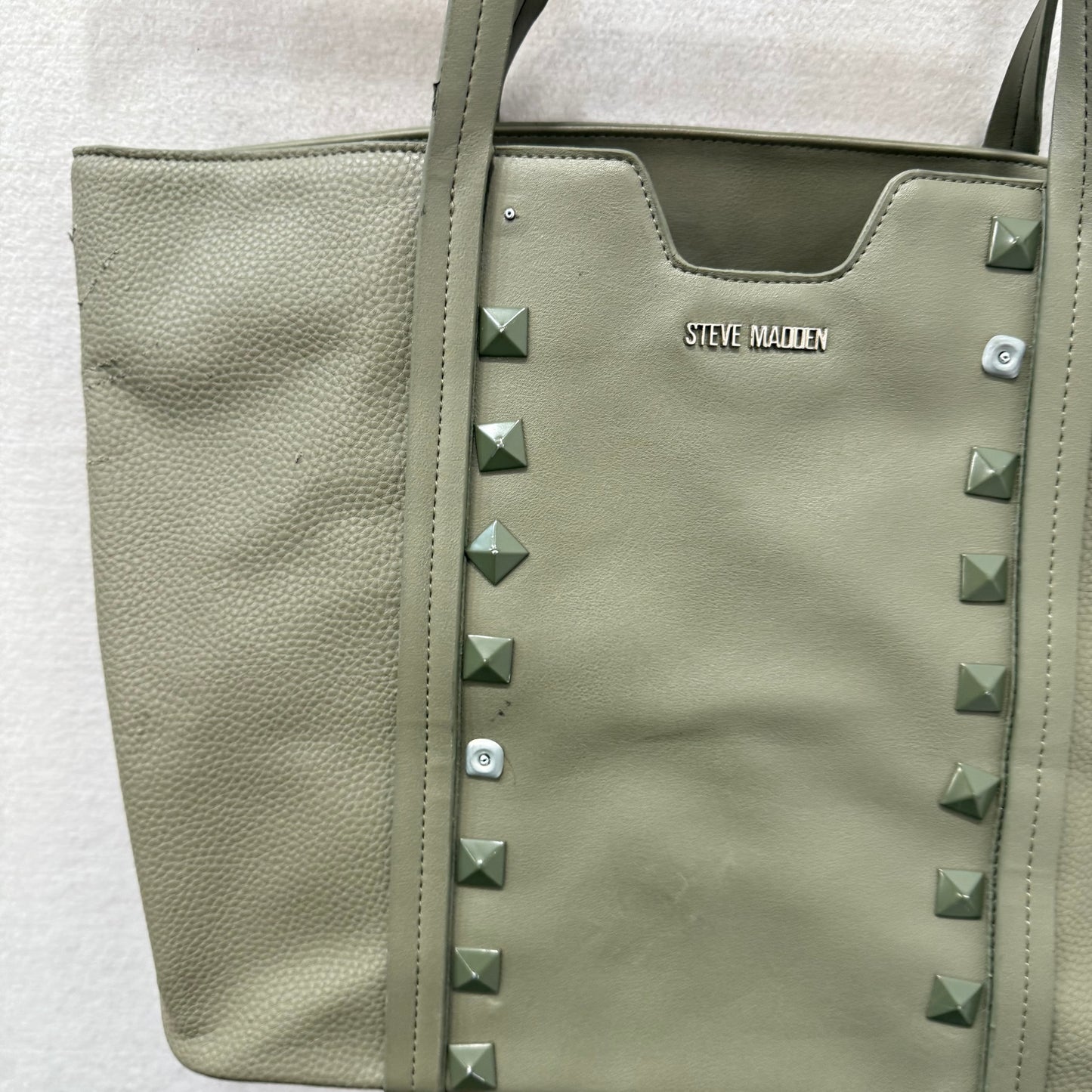 Steve Madden Olive Green Leather Studded Casual Wear Shoulder Tote Bag
