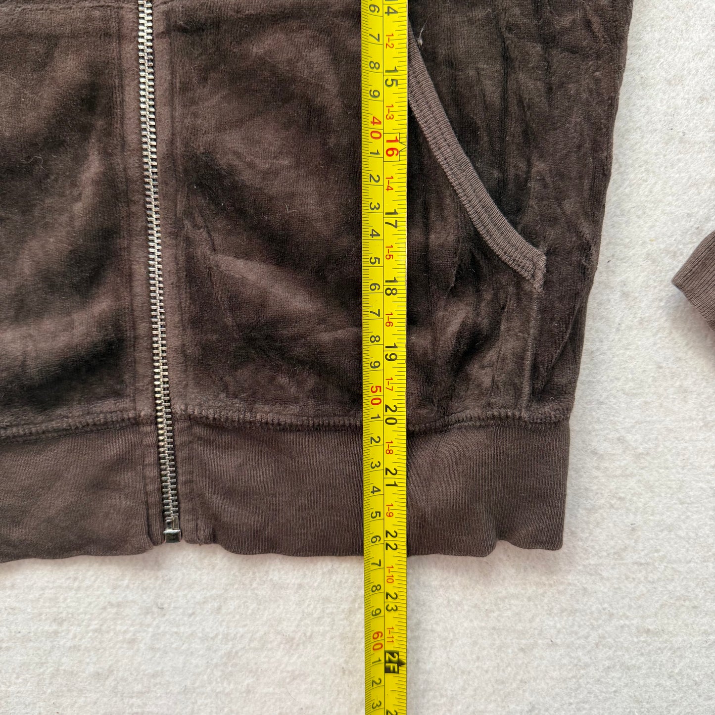 Vintage Juicy Couture Women's Brown Velour Zip Up Hoodie Rhinestones Logo Size S