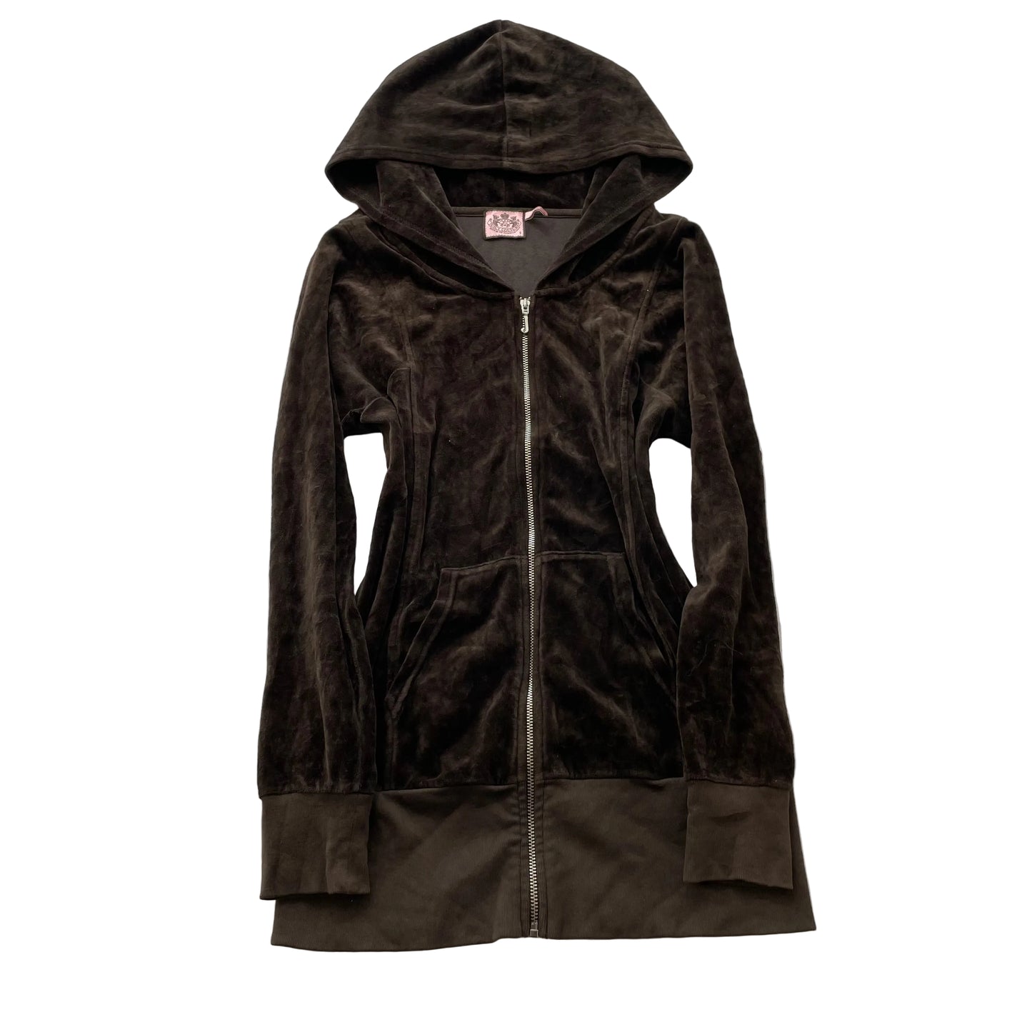 Vintage Juicy Couture Women's Dark Brown Velour Zip-Up Hoodie Loungewear Size S