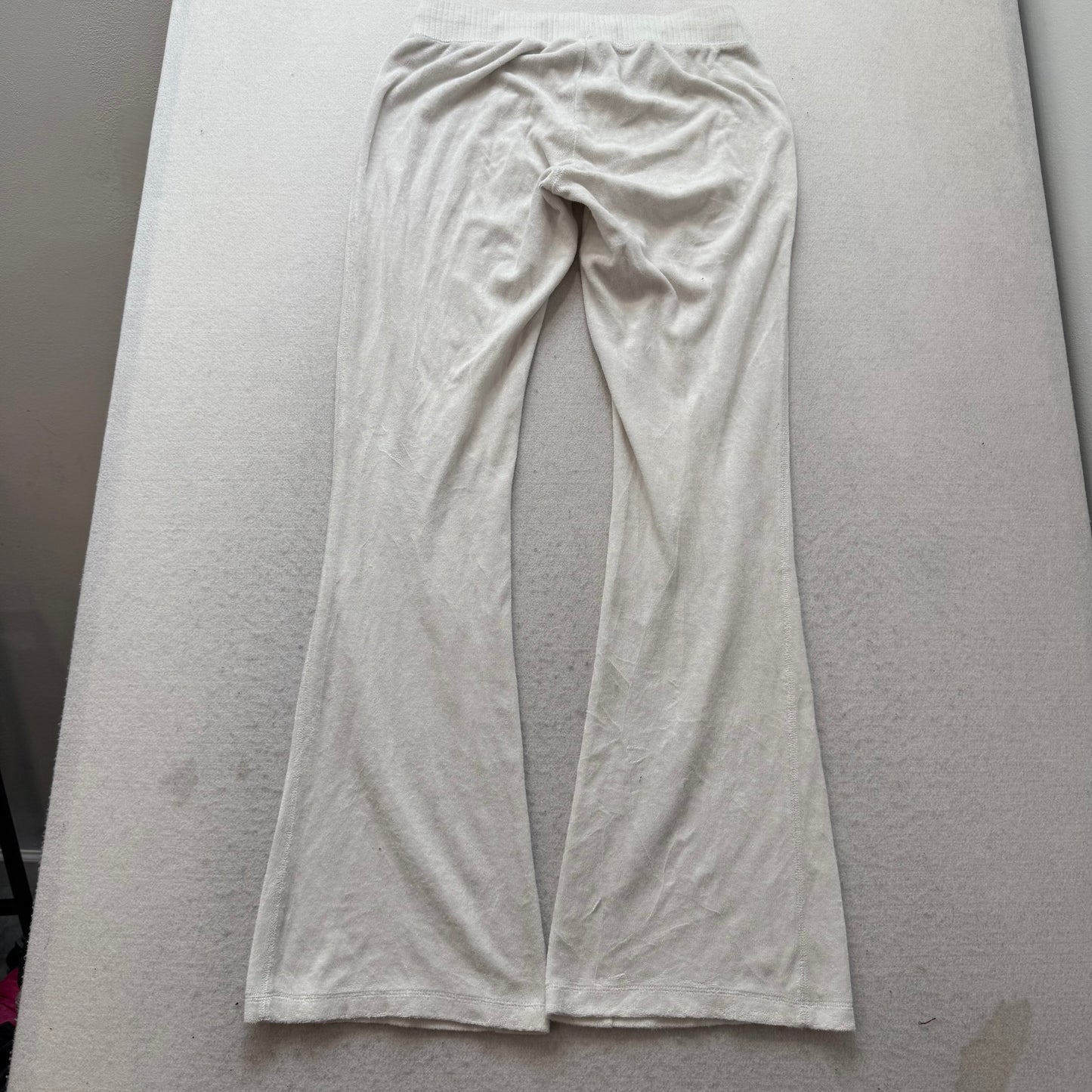 Vintage Juicy Couture Women White Terrycloth Flared Track Pant Drawstring Size S