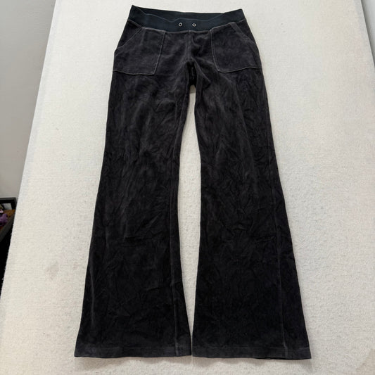 Vintage Juicy Couture Women's Black Velour Flared Track Pant Snap Pockets Size S