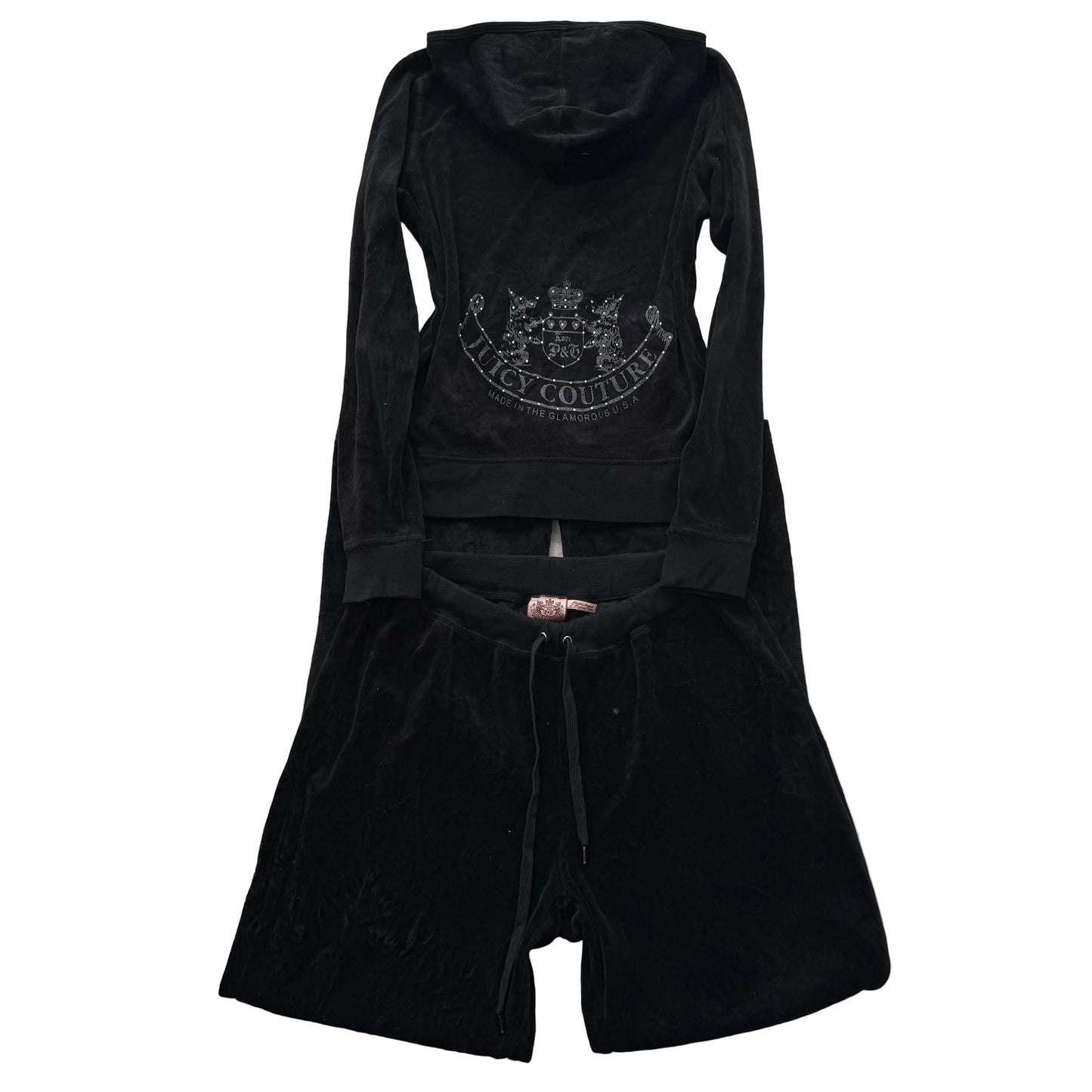 Vintage Juicy Couture Scottie Dogs Womens Black Velour Tracksuit Set Logo Size S