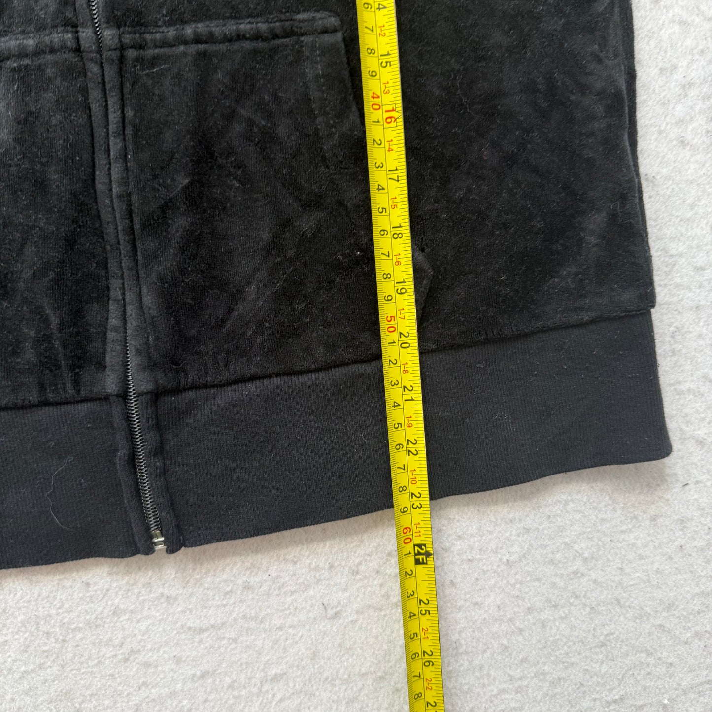 Juicy Couture Women's Black Velour Zip-Up Hoodie Crown Logo Pockets Y2k Size XL