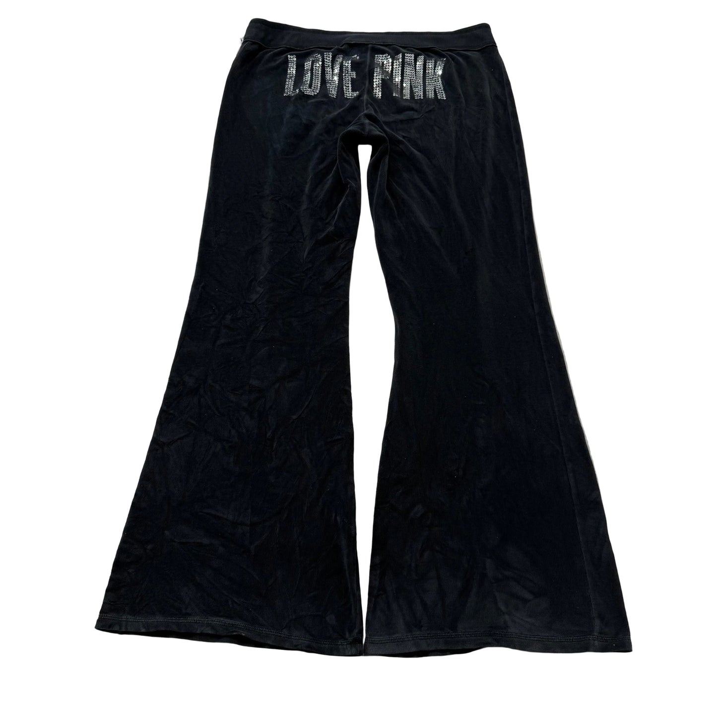 Victoria's Secret PINK Women Charcoal Velour Flare Track Pant Sequin Logo Size M