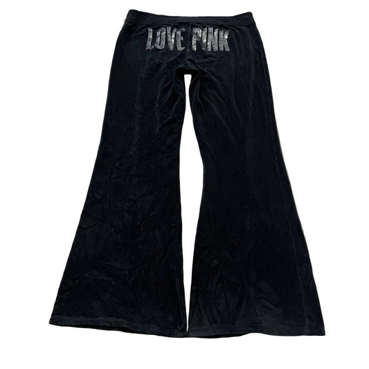 Victoria's Secret PINK Women Charcoal Velour Flare Track Pant Sequin Logo Size M