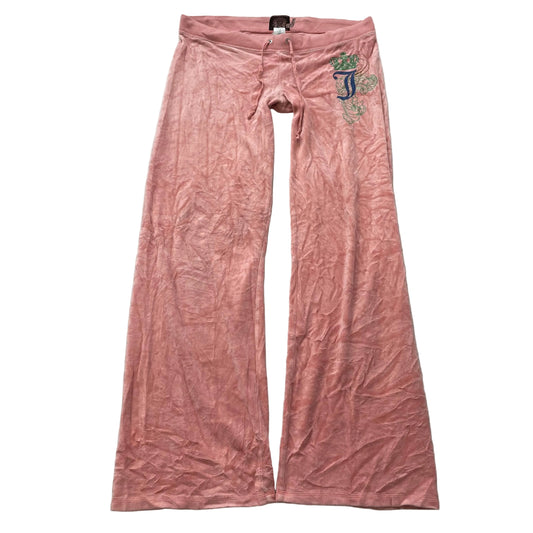 Juicy Couture Women's Pink Velour Flared Track Pant Drawstring Crown Logo Size M