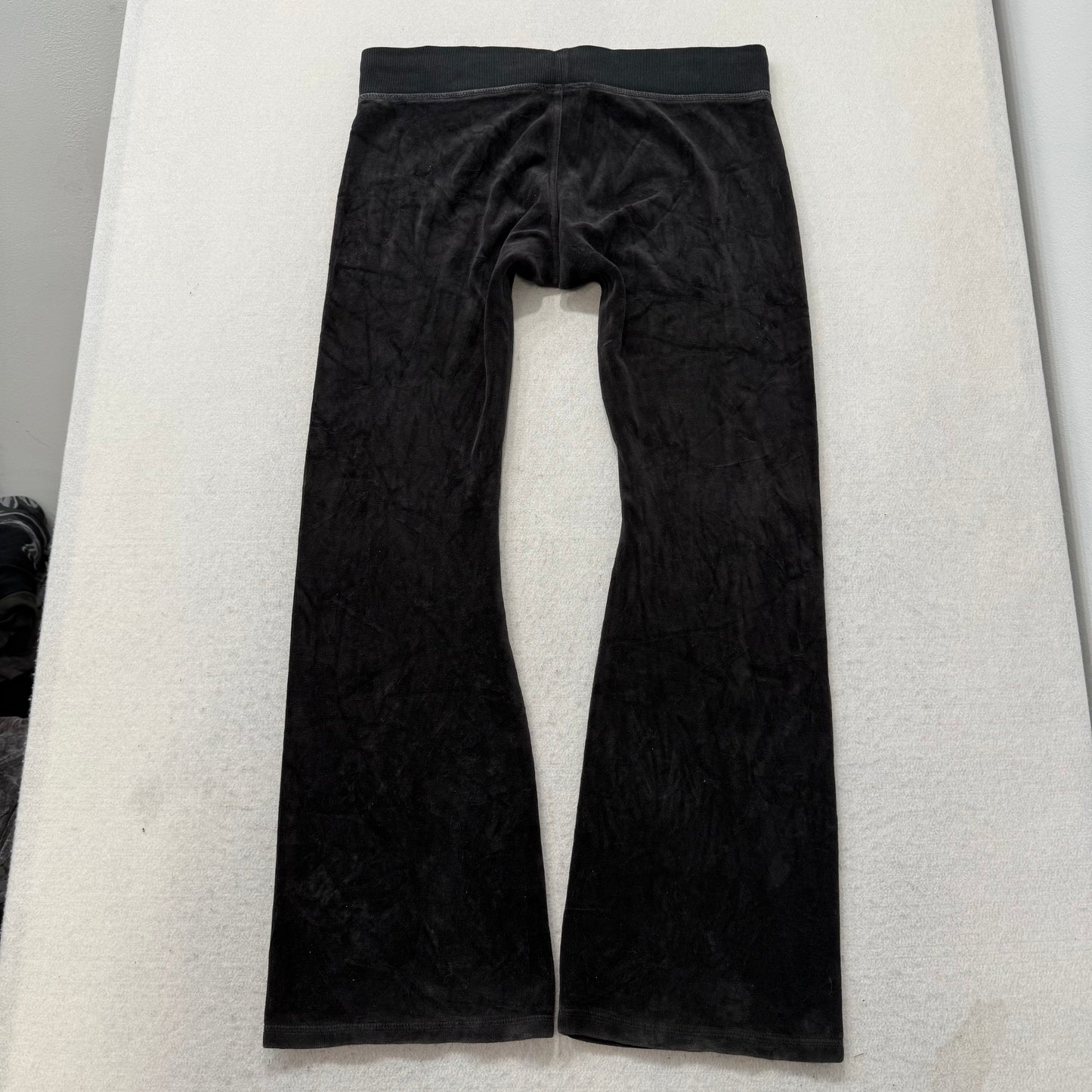 Juicy Couture Black Velour Tracksuit Set Zip Up Jacket & Flared Pants Y2k Size M