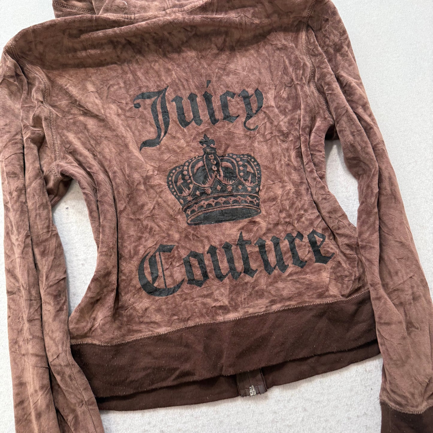 Juicy Couture Women's Brown Velour Zip Up Hoodie Loungewear Graphic Logo Size XL