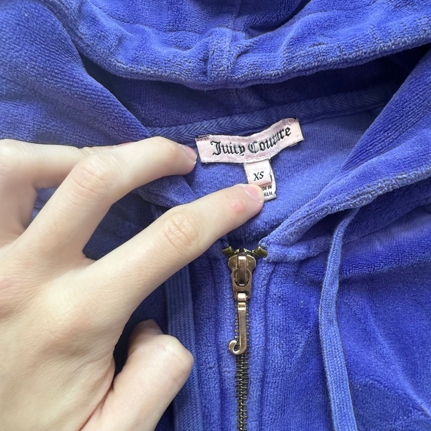 Juicy Couture Women's Royal Blue Velour Zip-Up Hoodie Drawstring Y2K Size XS