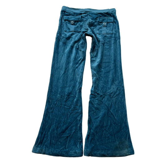 Juicy Couture Women Teal Velour Flare Track Pant Back Flap Pockets Casual Size P