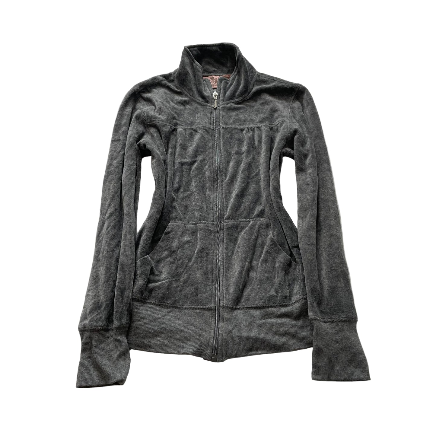Vintage Juicy Couture Women's Gray Velour Zip-Up Track Jacket Long Sleeve Size S