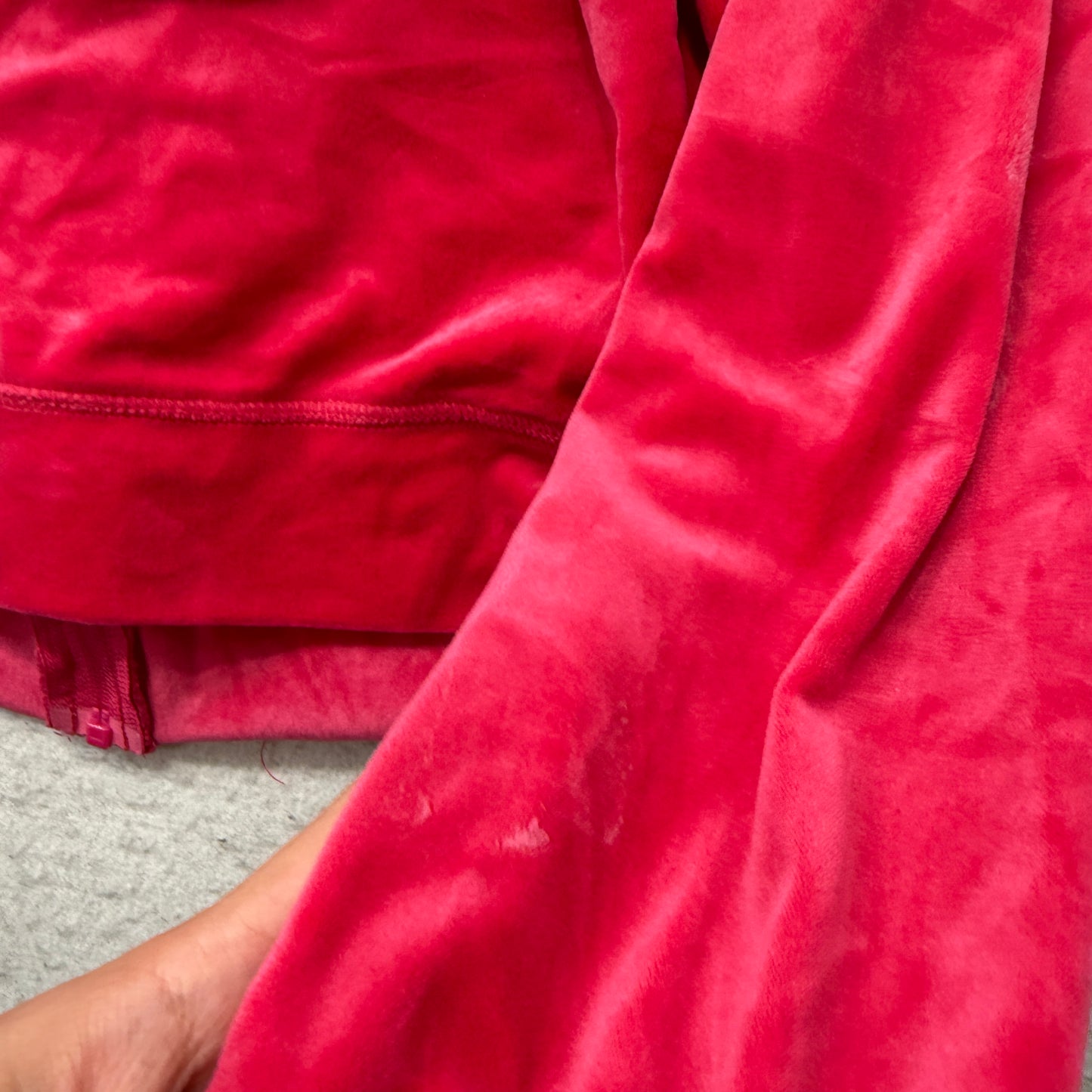 Juicy Couture Women's Red Velour Zip-Up Hoodie Pockets Rhinestone Logo Size XXL