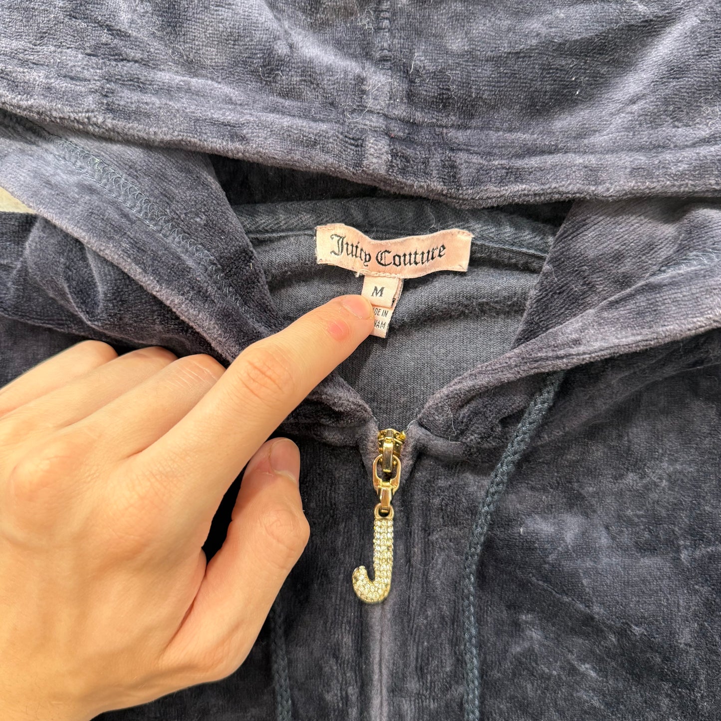 Juicy Couture Women's Navy Velour Hoodie & Drawstring Pant Tracksuit Set Size M