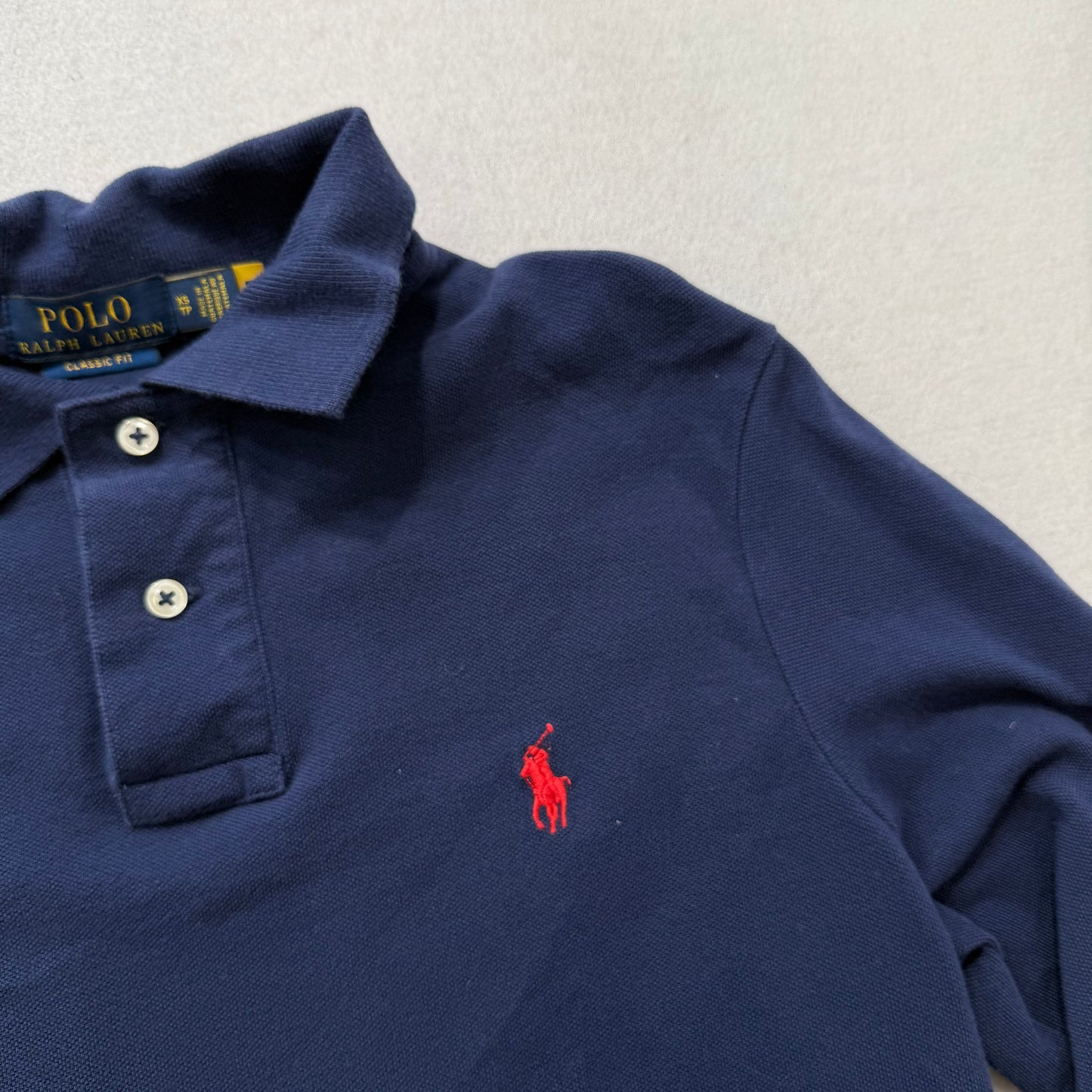 Polo Ralph Lauren Men's Navy Cotton Classic Fit Polo Shirt Long Sleeves Size XS