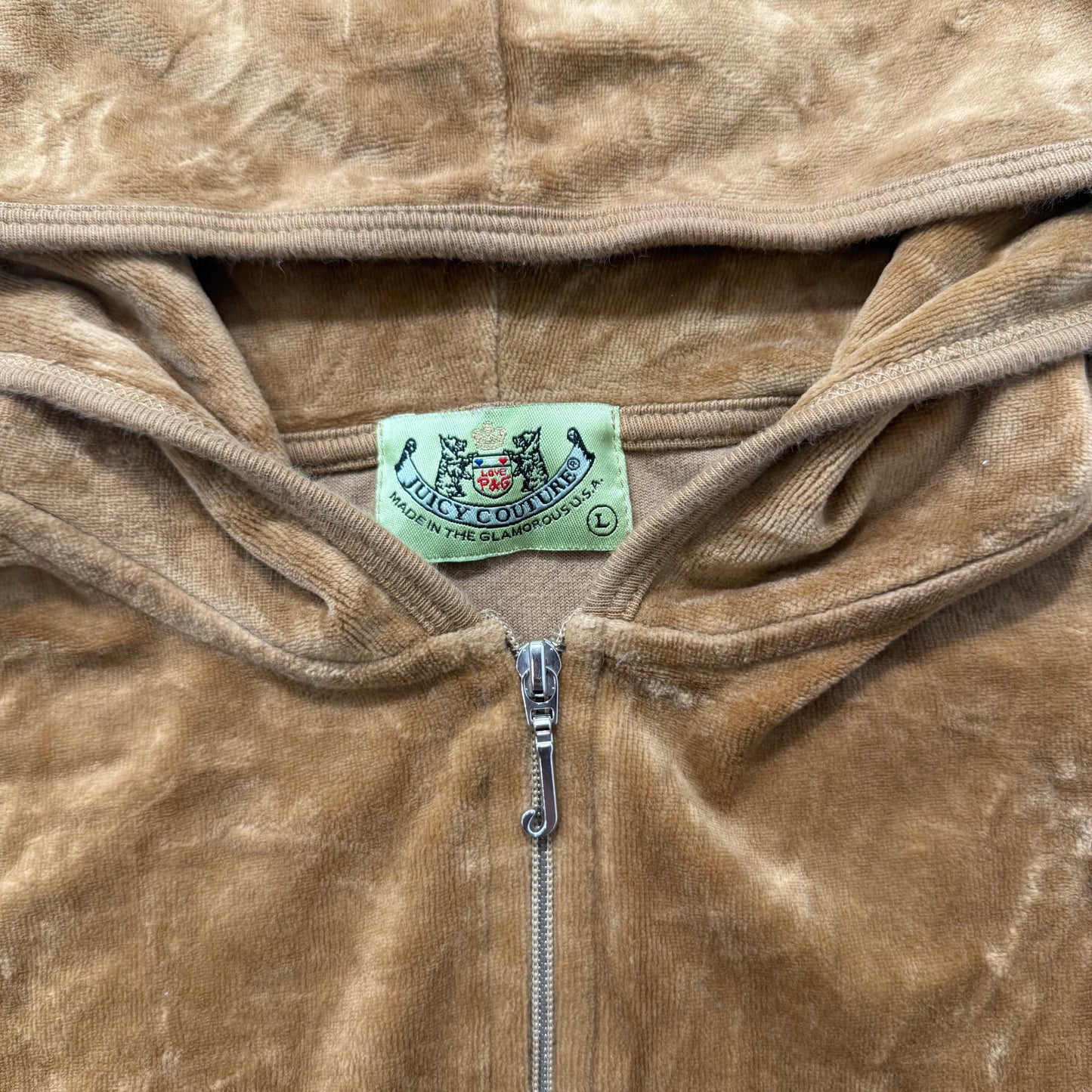 2003 Vintage Juicy Couture Women's Toffee Velour Full Zip Hoodie Graphic Size L