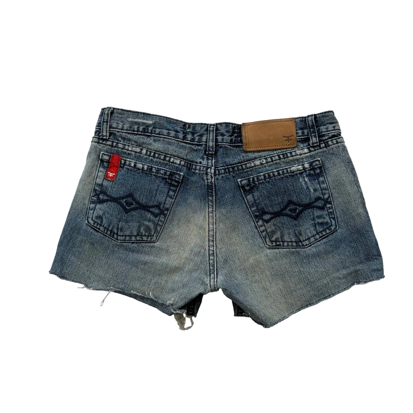 KOSIUKO Low Rise Blue Denim Cutoff Shorts Raw Hem Size 25
