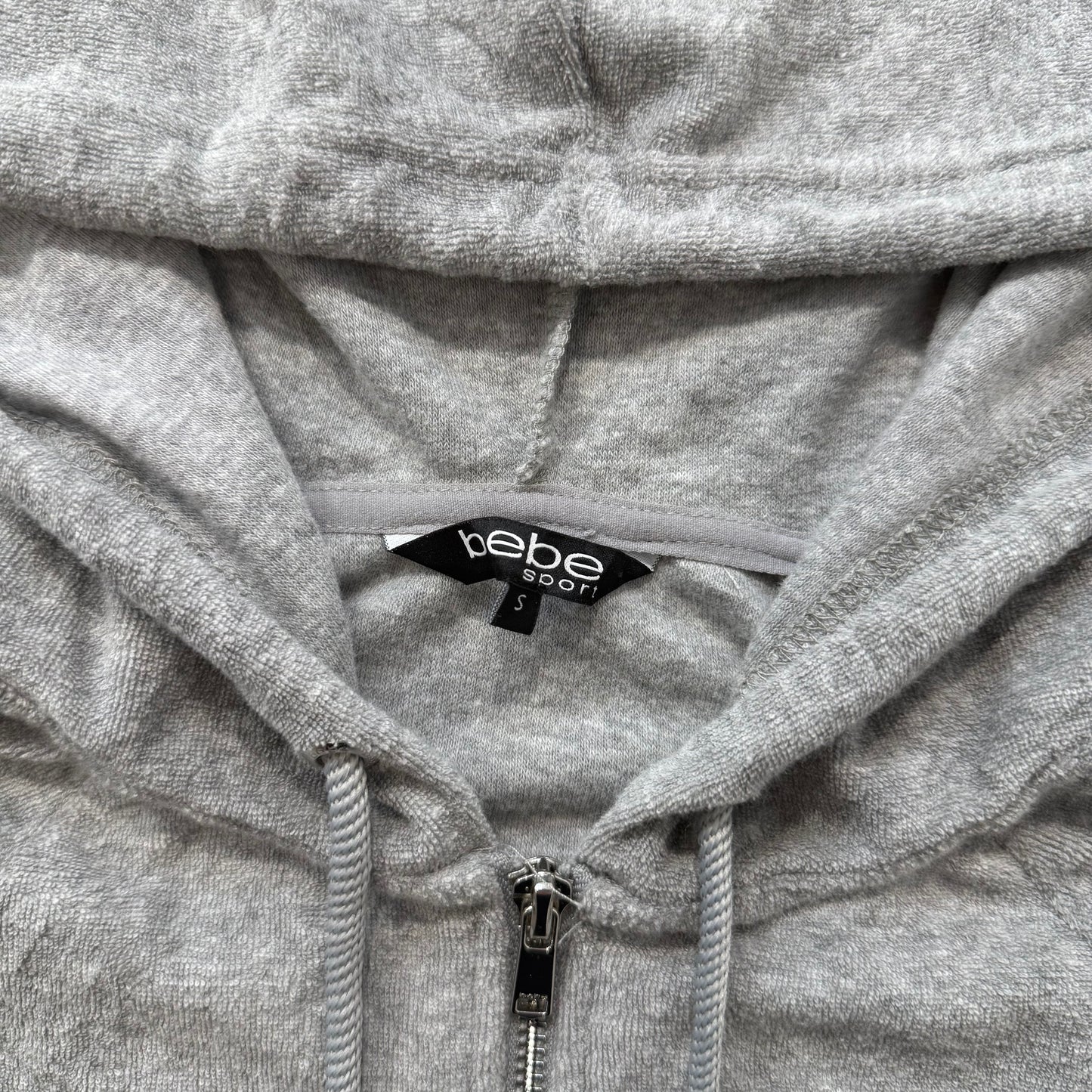 Bebe Gray Velour Full Zip Hoodie Jacket Rhinestone Front Design Size S