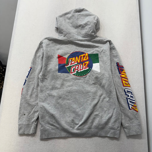 Santa Cruz Skateboards Men's Grey Hoodie Pull-Over Colorful Logo Graphic Size L