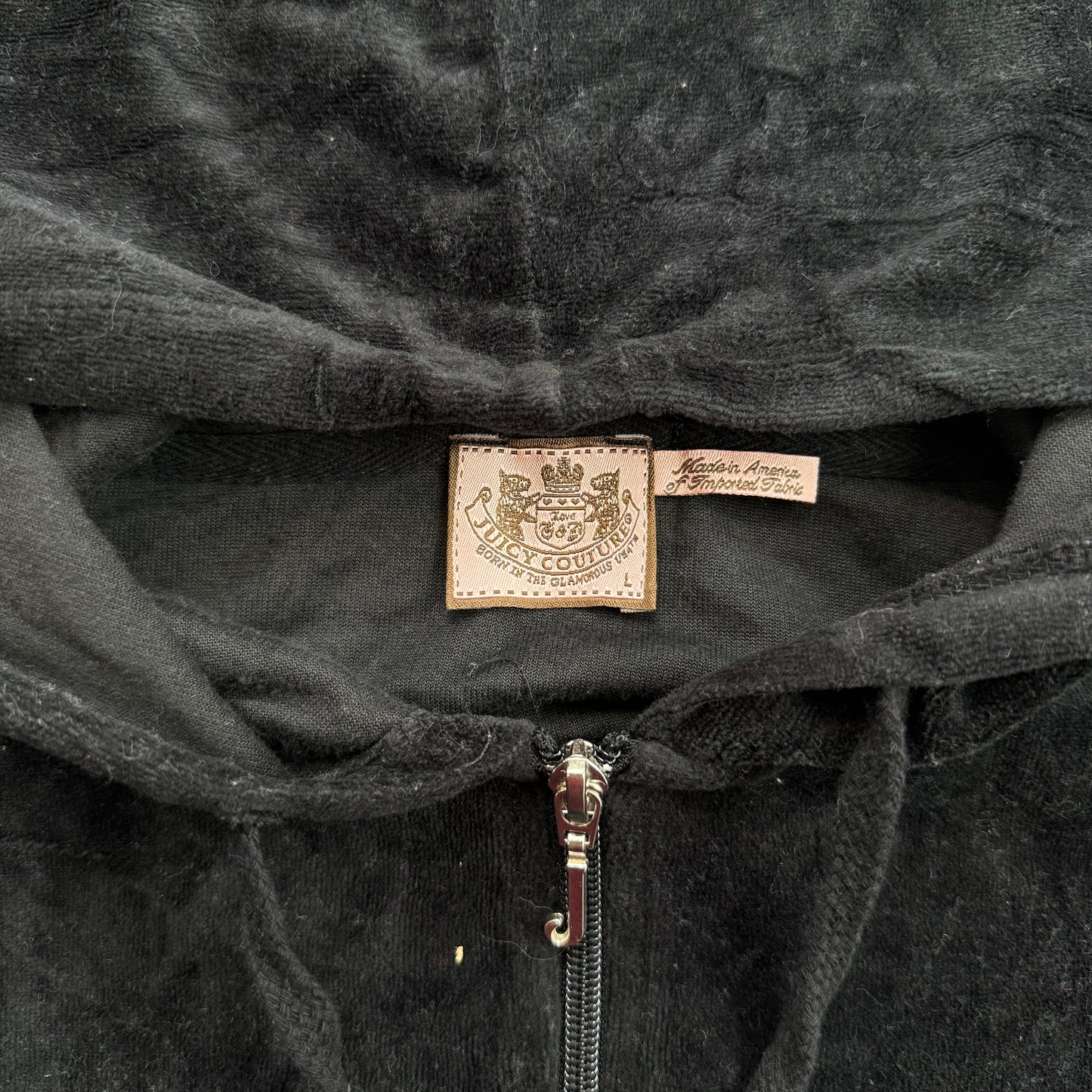 Vintage Juicy Couture Womens Black Velour Tracksuit Set Hoodie & Pant Y2k Size L