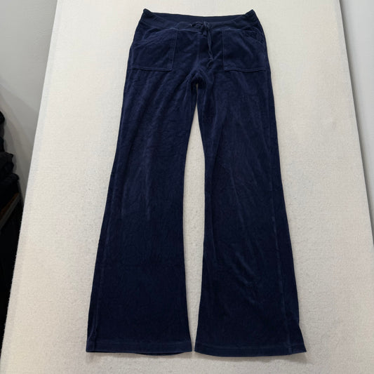 Vintage Juicy Couture Women Navy Velour Flare Track Pant Back Flap Pocket Size L