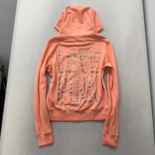 PINK Victoria's Secret Women's Peach Zip-Up Hoodie Long Sleeves Dog Logo Size L