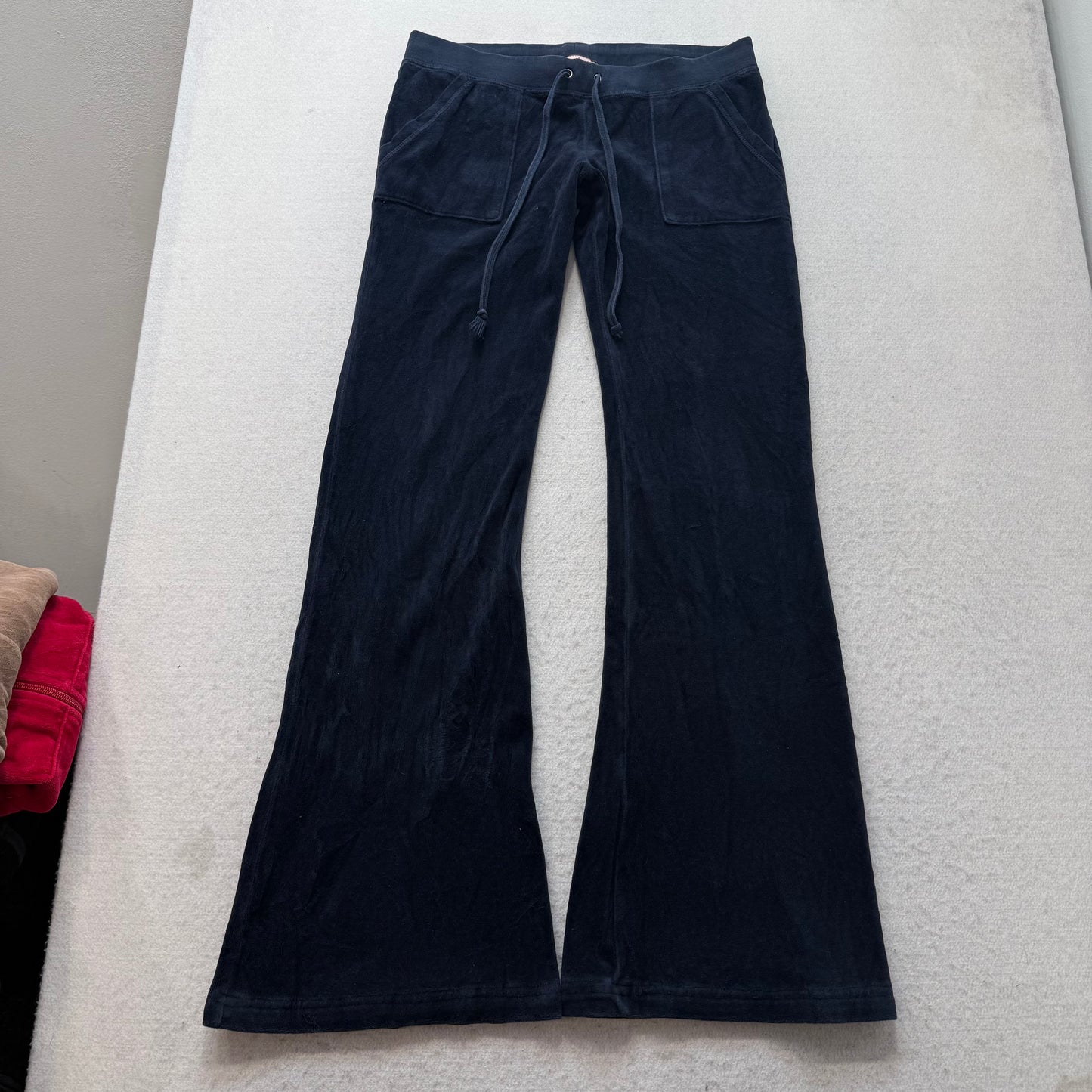 Vintage Juicy Couture Women Navy Velour Tracksuit Set Hoodie & Flare Pant Size S
