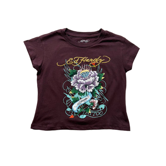 ED HARDY “Diamond Flower” CAP SLEEVE CROPPED BABY TEE