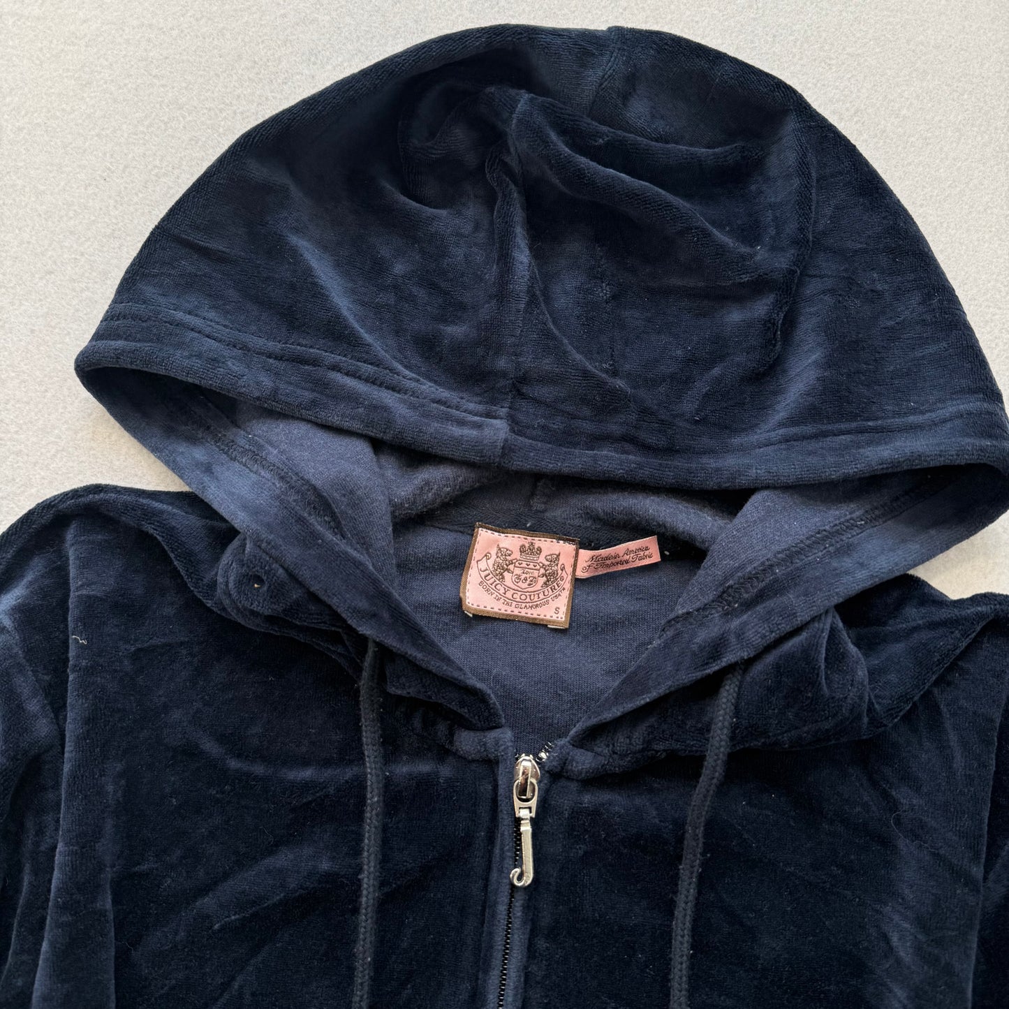 Vtg Juicy Couture Women's Navy Velour Tracksuit Set Hoodie & Flare Pant Size S/P
