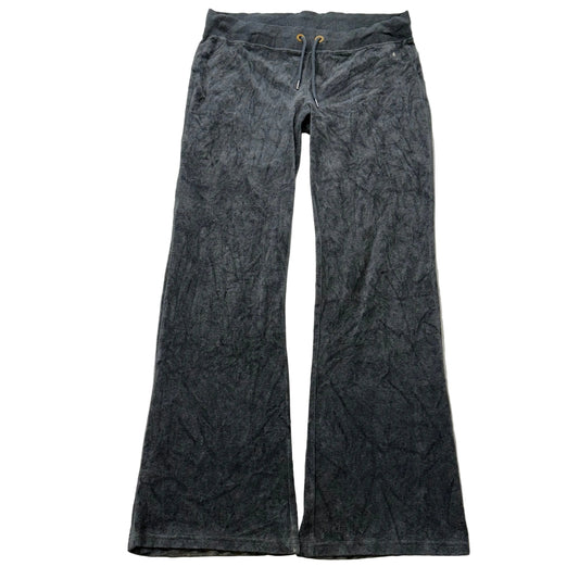 Bebe Women's Charcoal Gray Velour Flared Track Pant Loungewear Low Rise Size L