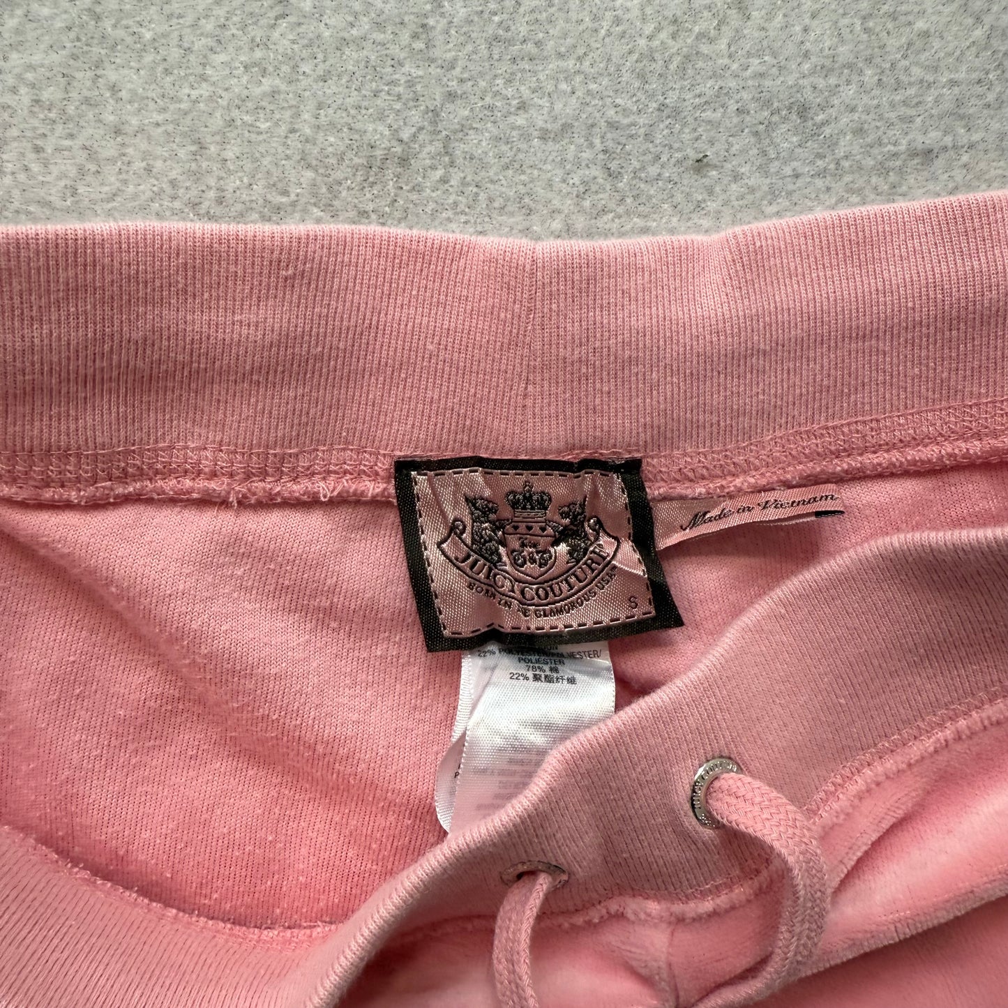 Vintage Juicy Couture Women's Pink Velour Flared Track Pants Glitter Logo Size S