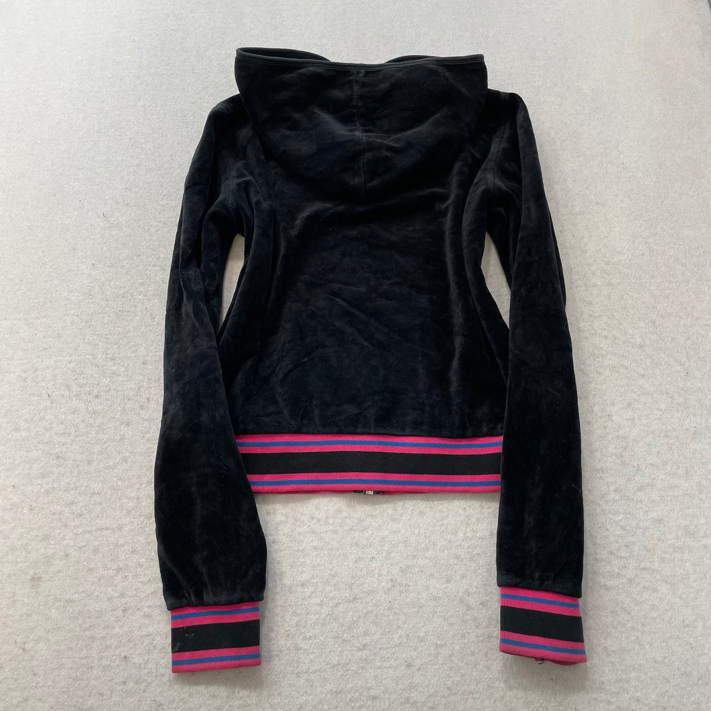 Vtg Juicy Couture Women's Black Velour Tracksuit Set Hoodie & Flared Pant Size S