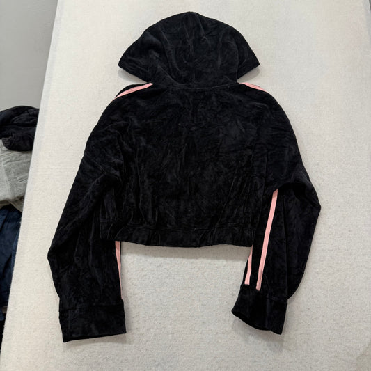 Playboy x Missguided Women Black Velour Zip-Up Cropped Hoodie Bunny Logo Size 16