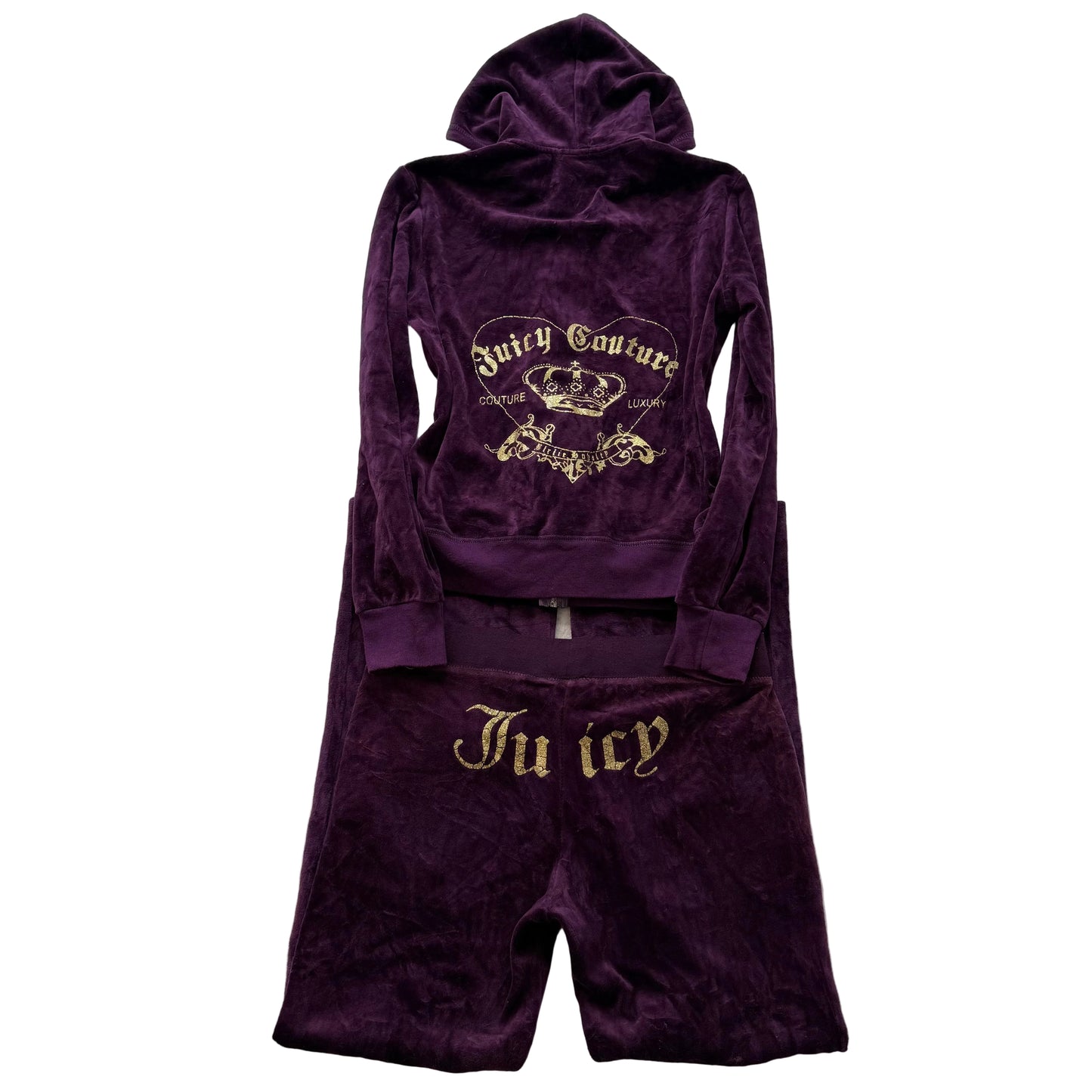 Juicy Couture Women's Deep Purple Zip-Up Hoodie & Pants Tracksuit Set Size L