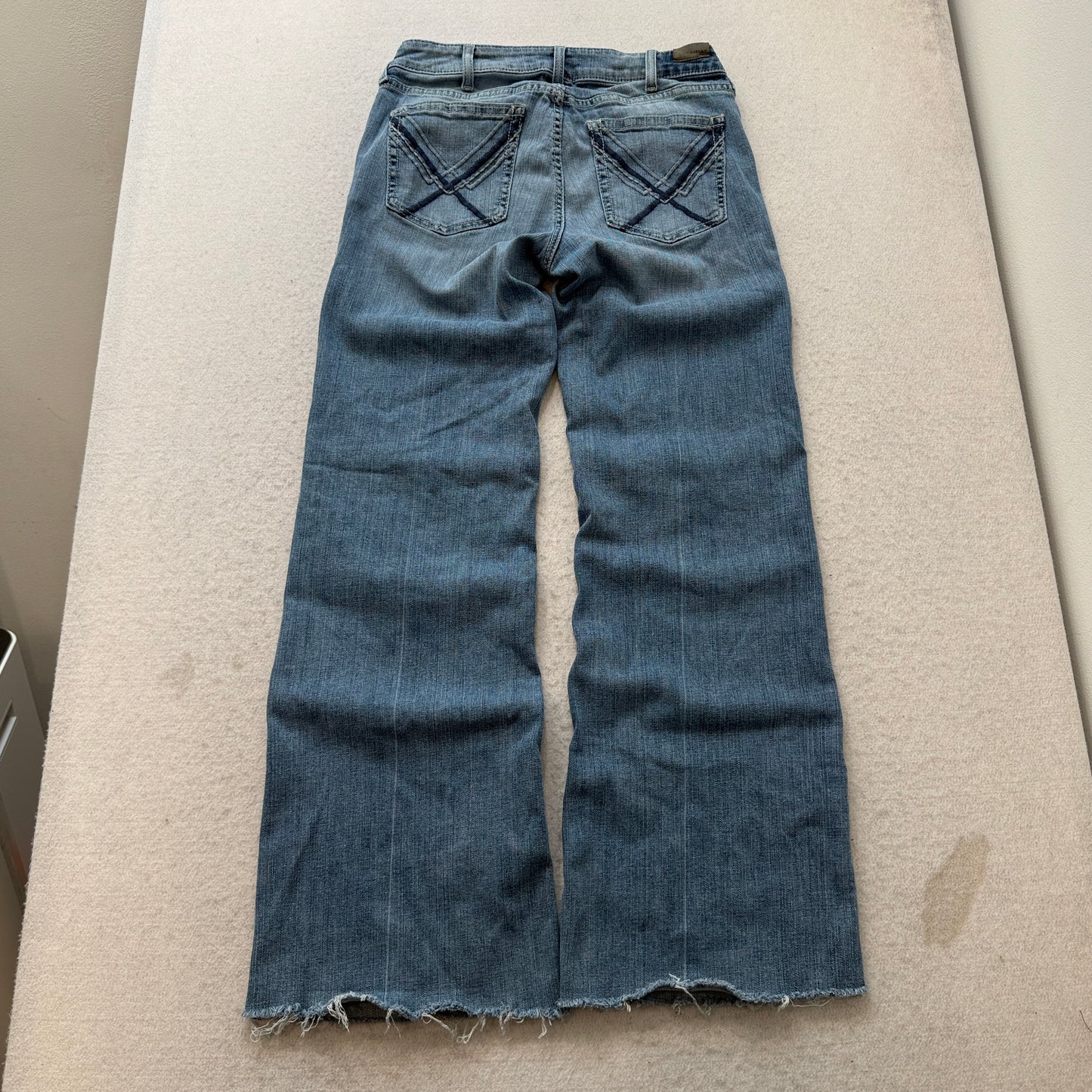 Ariat Trouser Womens Blue Wide Leg Denim Jeans Distressed Perfect Rise Size 30L