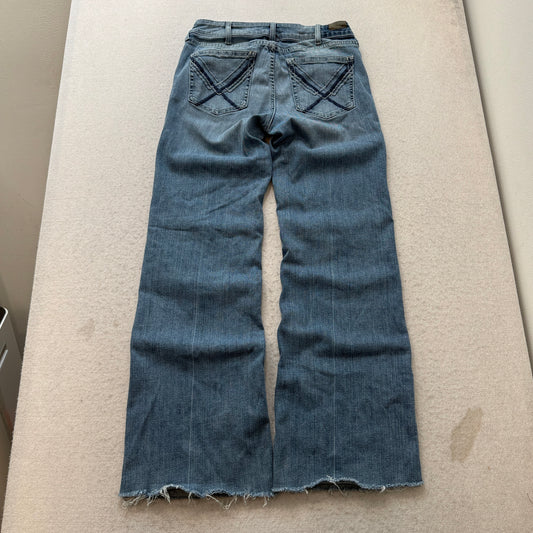 Ariat Trouser Womens Blue Wide Leg Denim Jeans Distressed Perfect Rise Size 30L