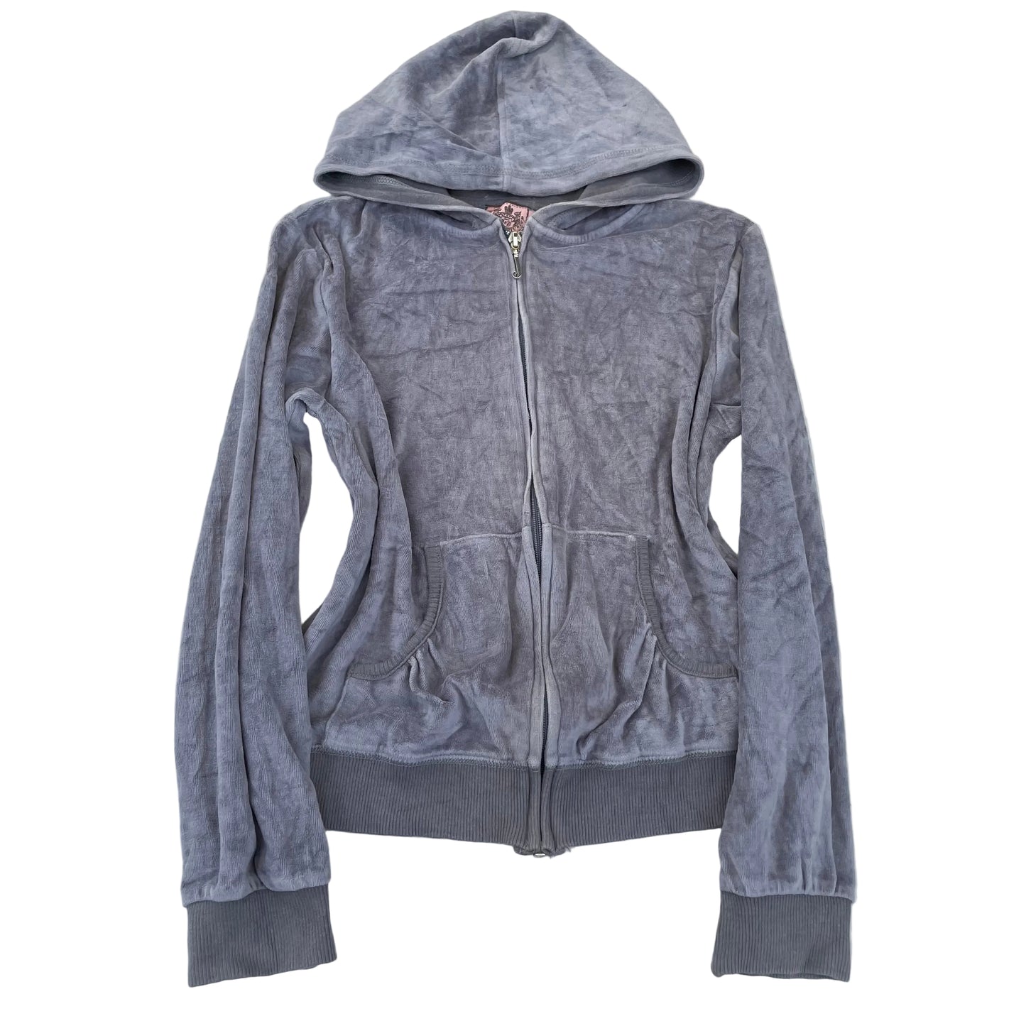 Vintage Juicy Couture Women's Slate Grey Velour Zip-Up Hoodie Loungewear Size S
