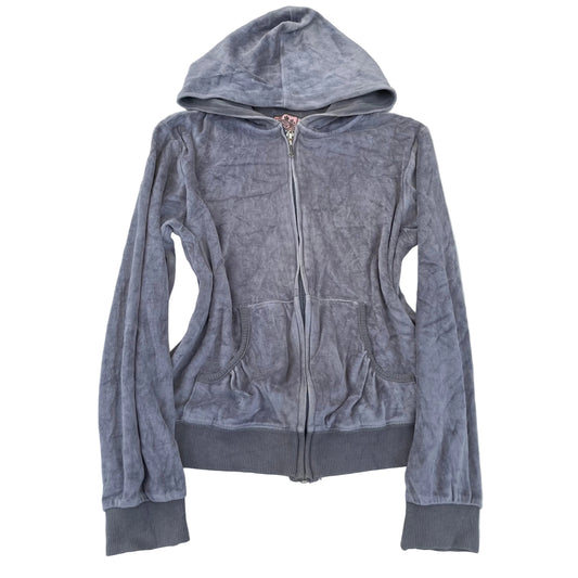Vintage Juicy Couture Women's Slate Grey Velour Zip-Up Hoodie Loungewear Size S