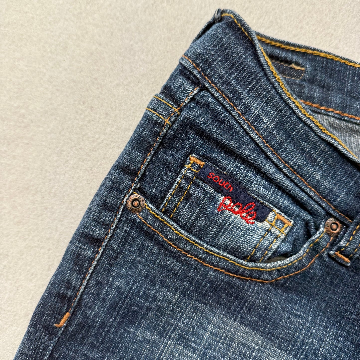 Southpole Blue Flared Bootcut Jean Back Logo Embroidered Low Rise Stretch Size 7